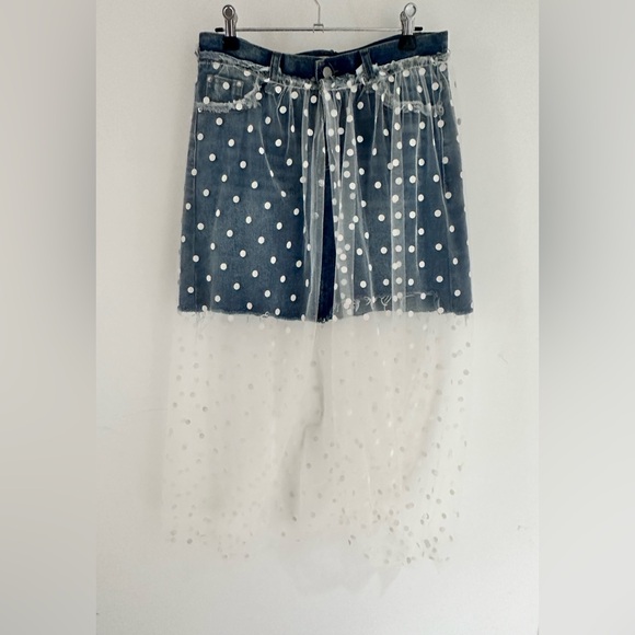 SHE Denim skirt with polka dot sheer cover L - Picture 1 of 5